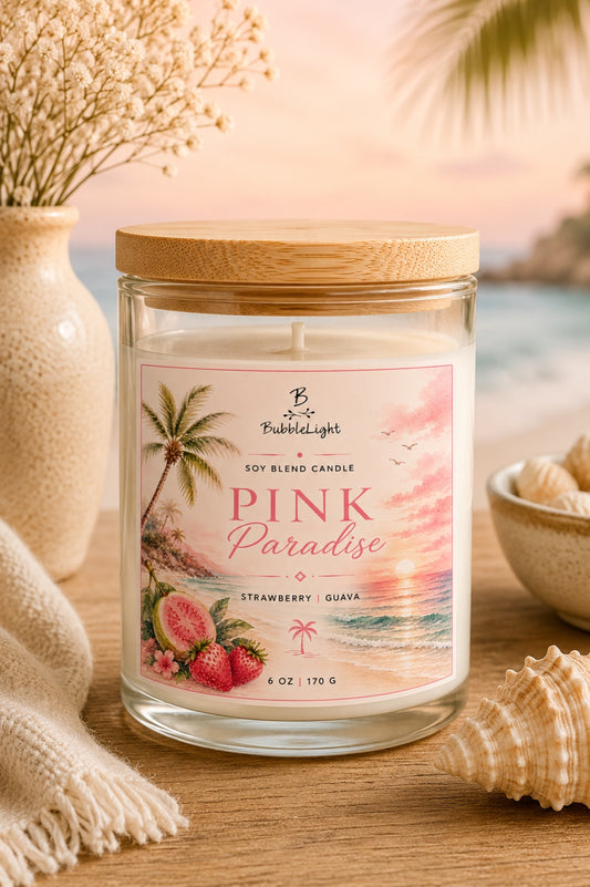 Pink Paradise 6 oz soy blend candle by BubbleLight