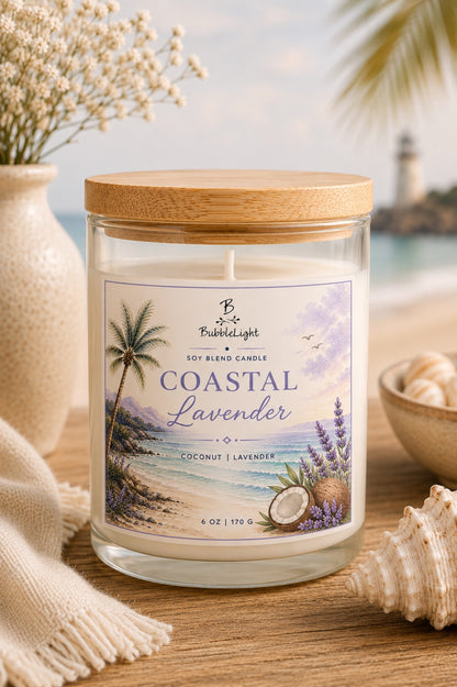 Coastal Lavender 6 oz soy blend candle by BubbleLight