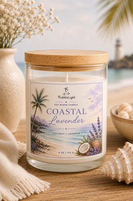 Coastal Lavender 6 oz soy blend candle by BubbleLight